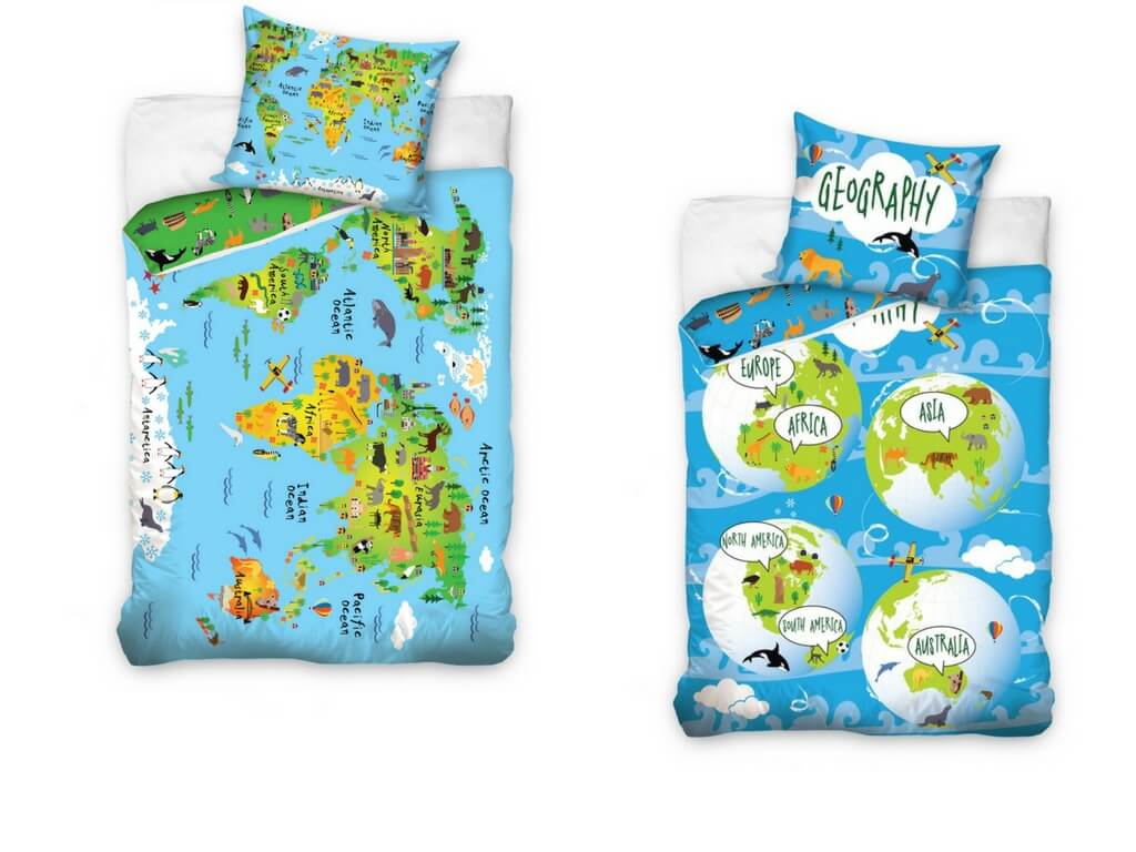 pościel dla dzieci, mapa świata